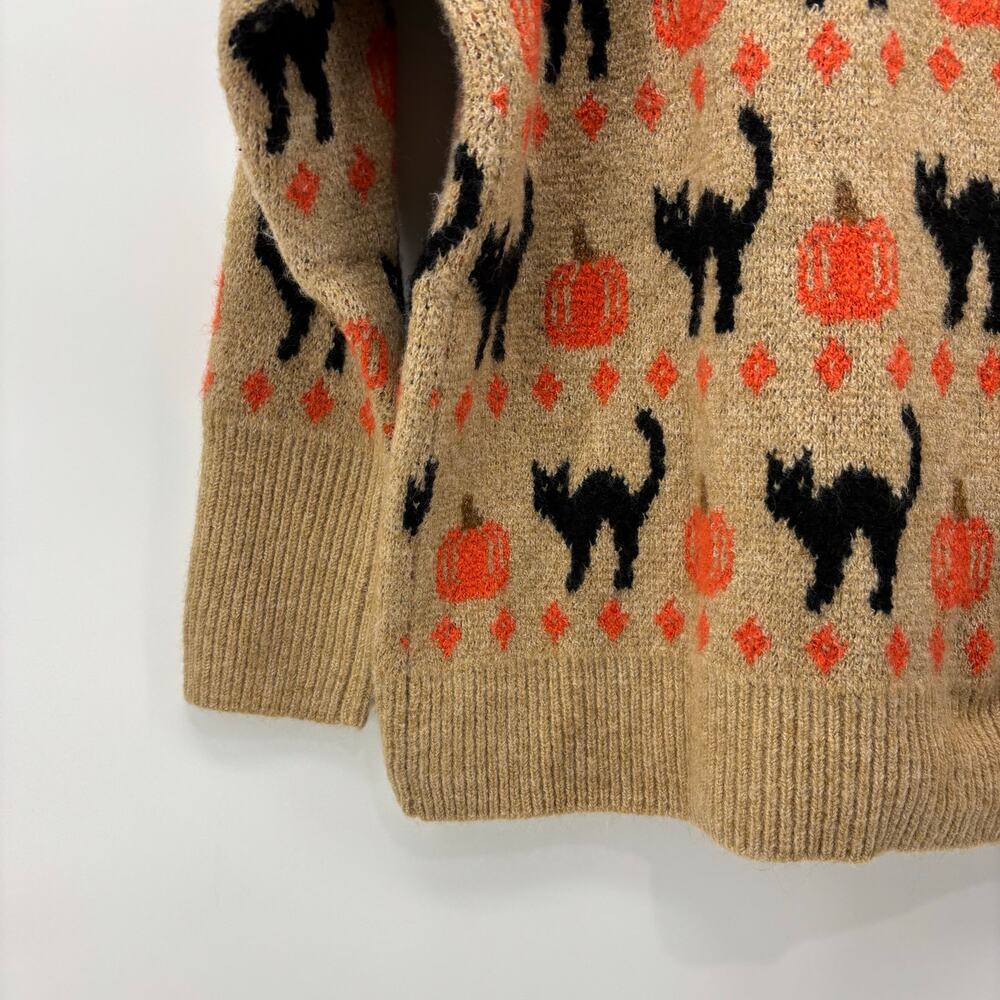 Vince Camuto Medium Womens Sweater Black Cat Pumpkin Halloween Crewneck Fall - Picture 10 of 13